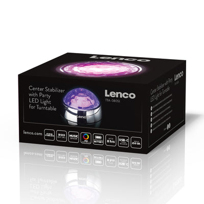 LENCO TTA-080SI - Record stabiliser with RGB light effects - 250g record player weight and disco ball in one - Silver