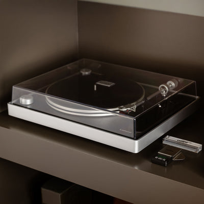 LENCO L-455BK - Record player with visible belt drive, brushed aluminium frame and Ortofon 2M RED cartridge - Black