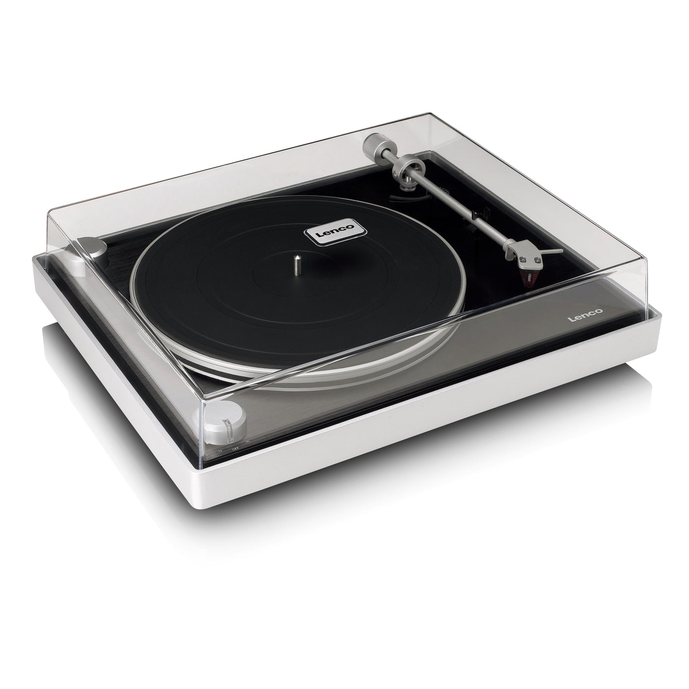 LENCO L-455BK - Record player with visible belt drive, brushed aluminium frame and Ortofon 2M RED cartridge - Black