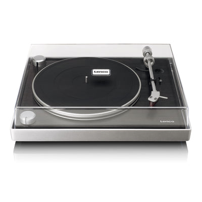 LENCO L-455BK - Record player with visible belt drive, brushed aluminium frame and Ortofon 2M RED cartridge - Black