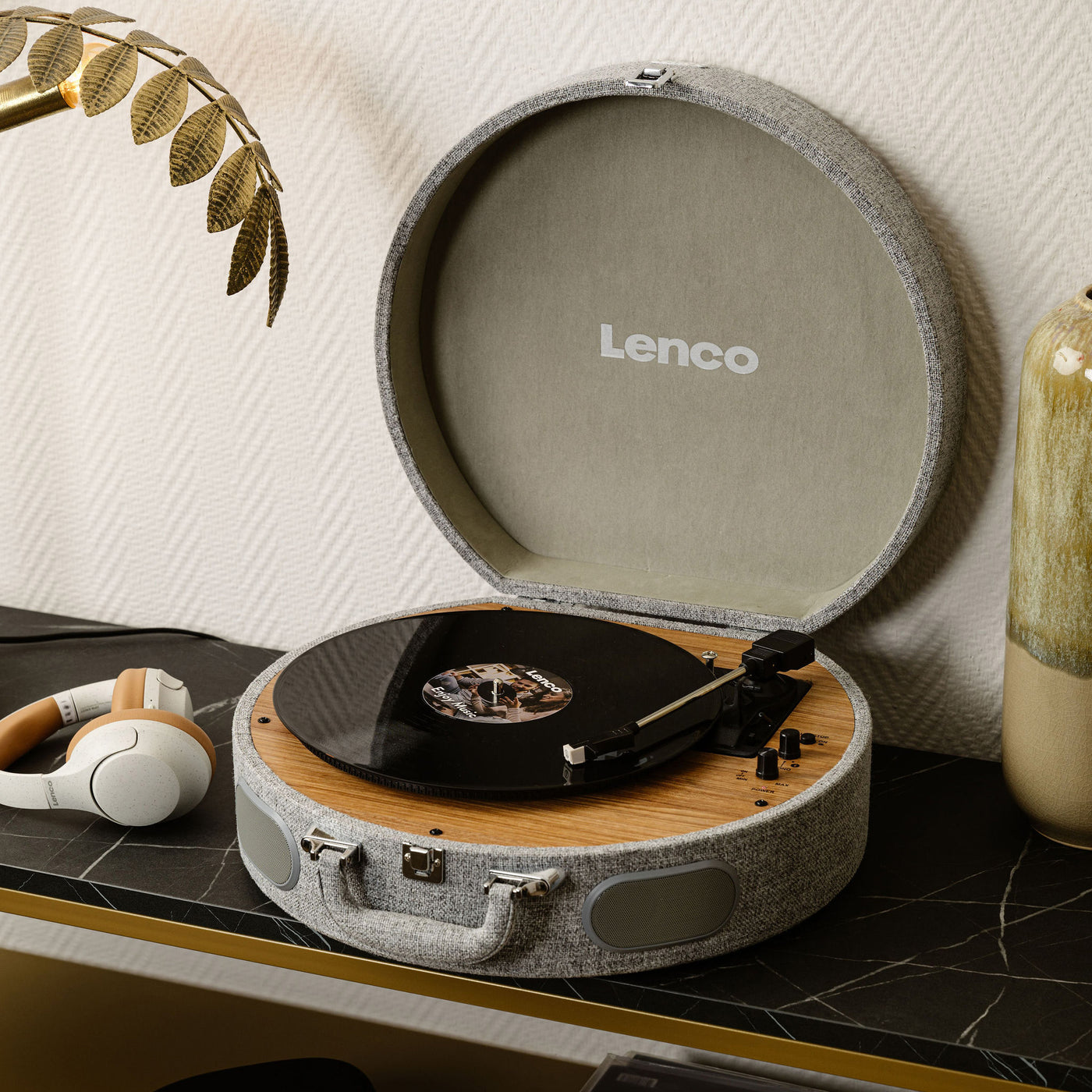 LENCO LS-66GY - Wooden retro record player with built-in speakers, Bluetooth® and AT3600L cartridge - Grey