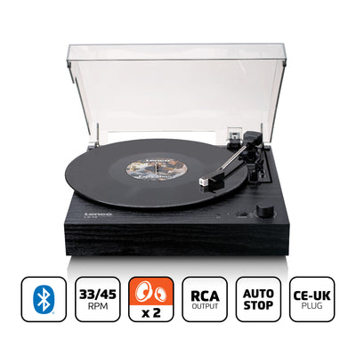 LENCO LS-15BK - Record player with Bluetooth®, two built-in speakers, and AT3600L cartridge - Black