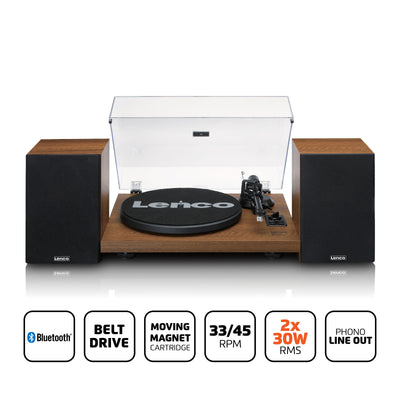 LENCO LS-480WD - Record player with built-in amplifier and Bluetooth® plus 2 external speakers - Wood