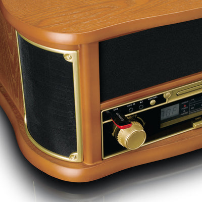 CLASSIC PHONO TCD-2551WD - Houten retro platenspeler met Bluetooth®, AM/FM Radio, USB encoding, CD-speler, Cassettespeler en ingebouwde speakers - Hout