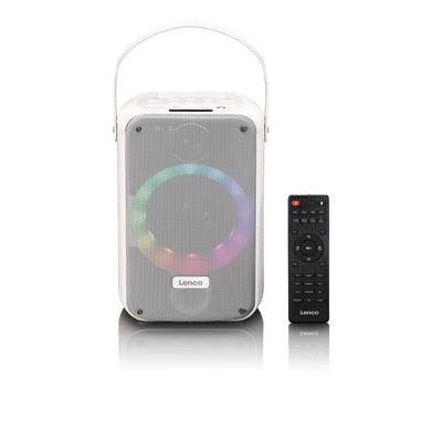 LENCO BTC-060WH - Karaoke set met Bluetooth®, oplaadbare batterij, draadloze karaoke microfoon en disco LED-verlichting - Wit