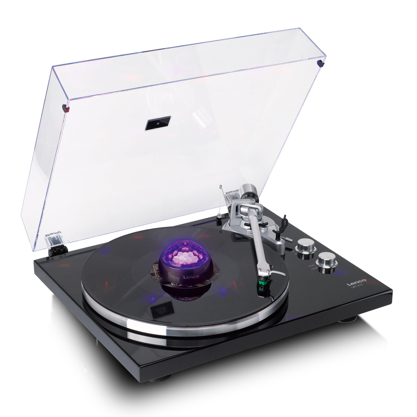 LENCO TTA-180TN - Record stabiliser with RGB light effects - 250g record player weight and disco ball in one - Titanium