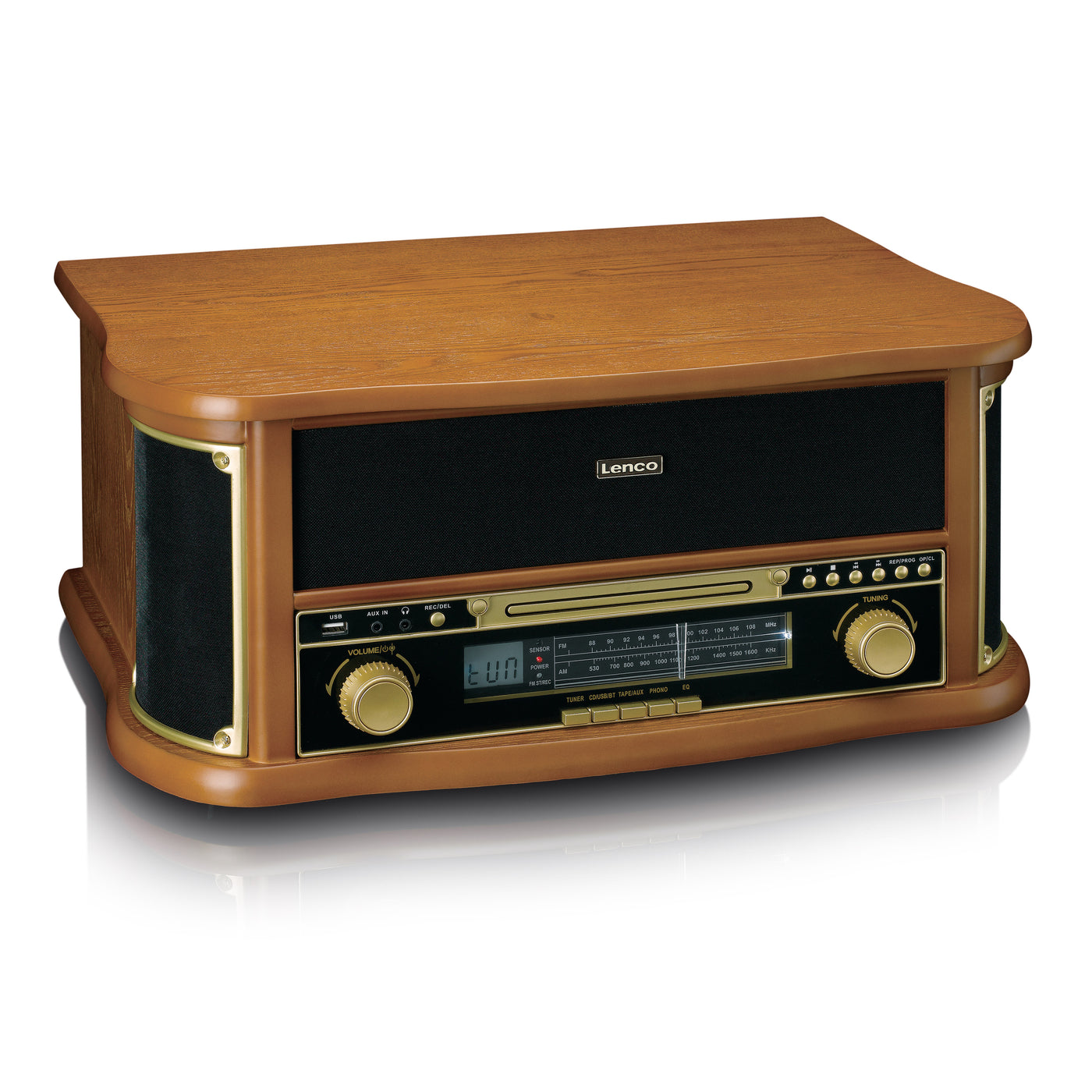 CLASSIC PHONO TCD-2551WD - Houten retro platenspeler met Bluetooth®, AM/FM Radio, USB encoding, CD-speler, Cassettespeler en ingebouwde speakers - Hout