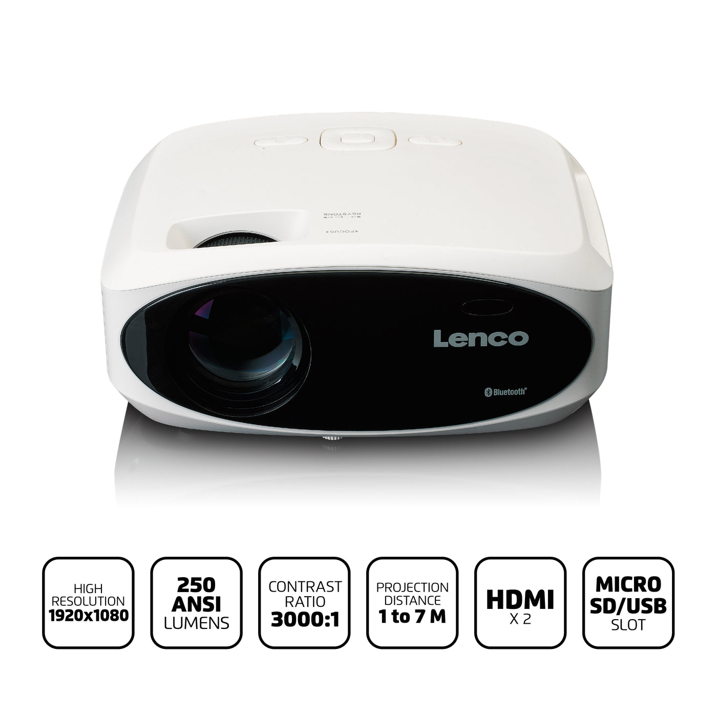 LENCO LPJ-900WH - 4K projector, bright and sharp with 250 Lumens, 510cm Projection - White