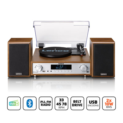 LENCO MC-160WD - HiFi Stereo system with Record Player, DAB+/FM radio, and Bluetooth® - Wood