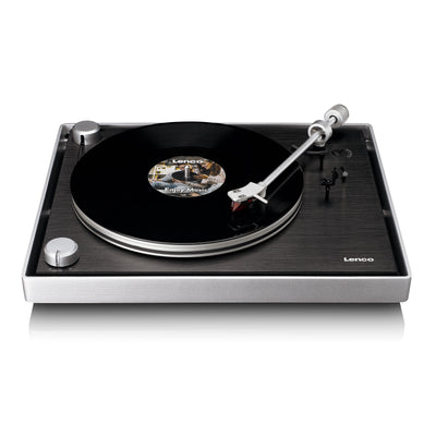 LENCO L-455BK - Record player with visible belt drive, brushed aluminium frame and Ortofon 2M RED cartridge - Black