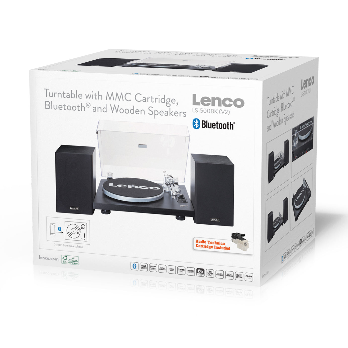 LENCO LS-500BK - Record player with built-in amplifier and Bluetooth® plus 2 external speakers - Black