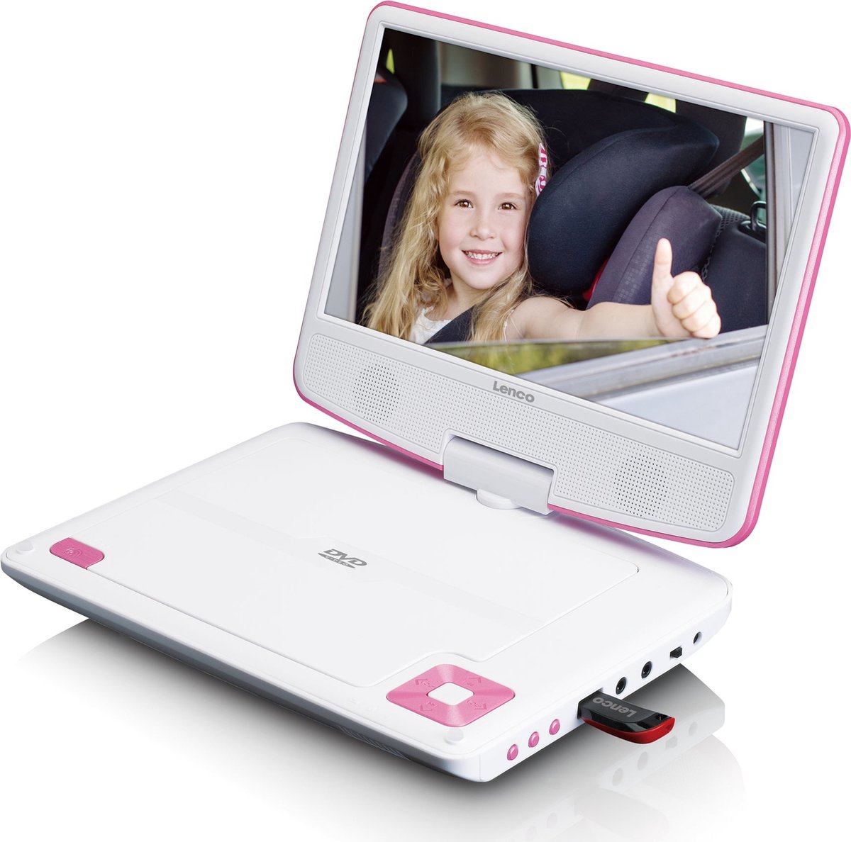 LENCO DVP-920PK - Draagbare DVD-speler met hoofdtelefoon en beugel voor in de auto - Roze/Zwart