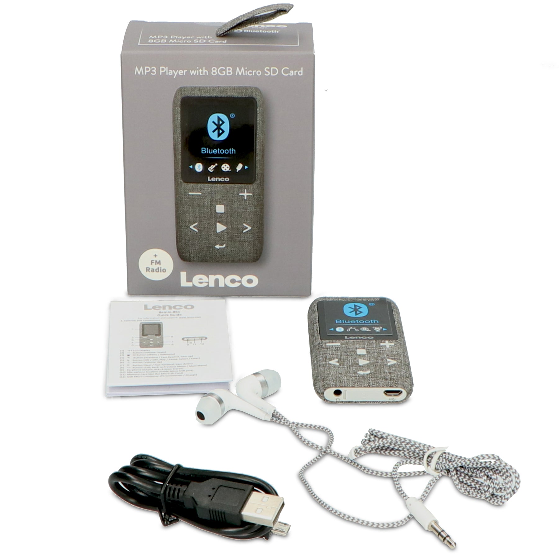 - Xemio-861GY - Grey Bluetooth® Card SD LENCO Player with MP3/MP4 Micro 8GB