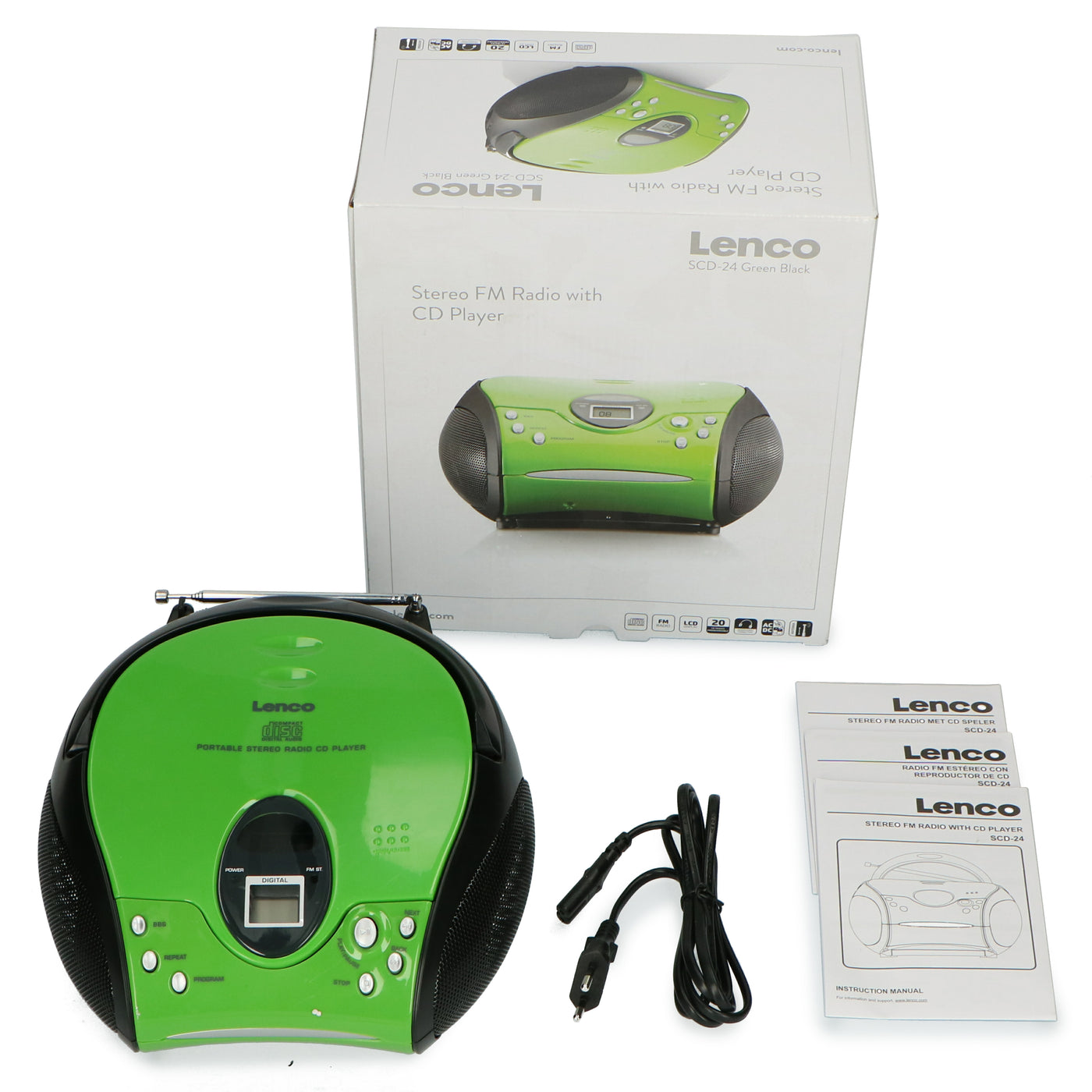 LENCO SCD-24 Green/Black - Portable stereo FM radio with CD player - Green/black