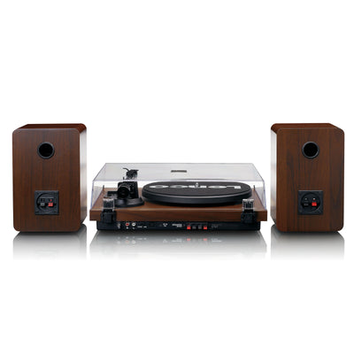 LENCO LS-600WA - Platenspeler met ingebouwde versterker en Bluetooth® plus 2 externe speakers - Walnoot