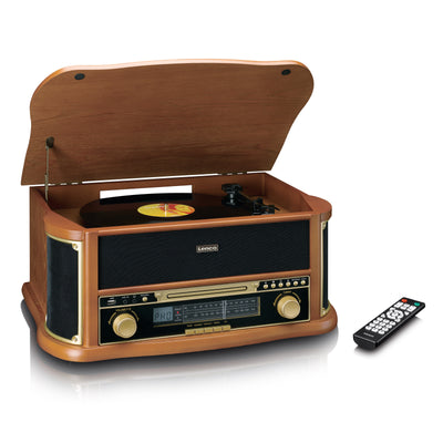 CLASSIC PHONO TCD-2551WD - Houten retro platenspeler met Bluetooth®, AM/FM Radio, USB encoding, CD-speler, Cassettespeler en ingebouwde speakers - Hout