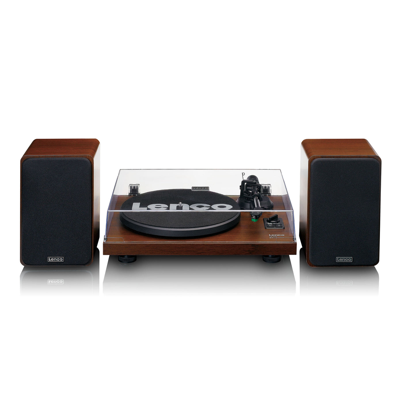 LENCO LS-600WA - Platenspeler met ingebouwde versterker en Bluetooth® plus 2 externe speakers - Walnoot