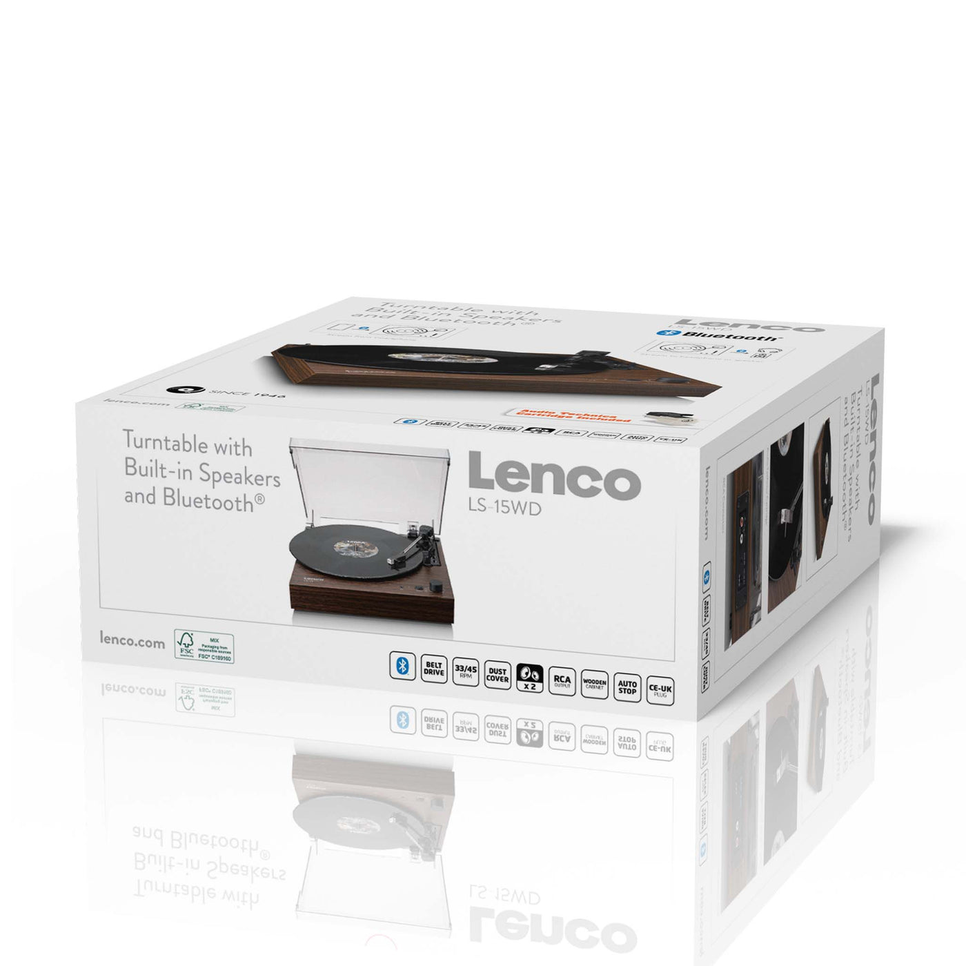 LENCO LS-15WD - Record player with Bluetooth®, two built-in speakers, and AT3600L cartridge - Wood