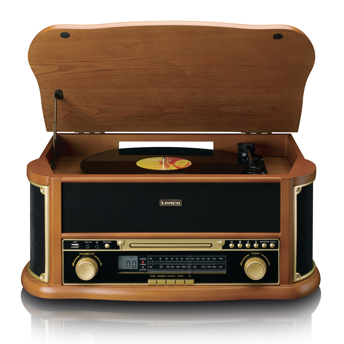 CLASSIC PHONO TCD-2551WD - Houten retro platenspeler met Bluetooth®, AM/FM Radio, USB encoding, CD-speler, Cassettespeler en ingebouwde speakers - Hout