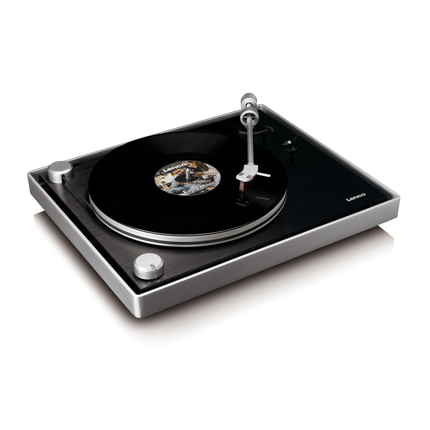 LENCO L-455BK - Record player with visible belt drive, brushed aluminium frame and Ortofon 2M RED cartridge - Black