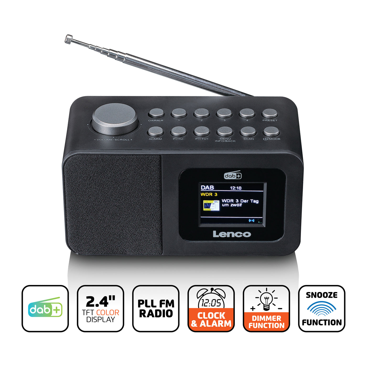 LENCO CR-625BK - DAB+/FM Radio alarm clock with colour display, sleep timer, and dual alarm function - Black